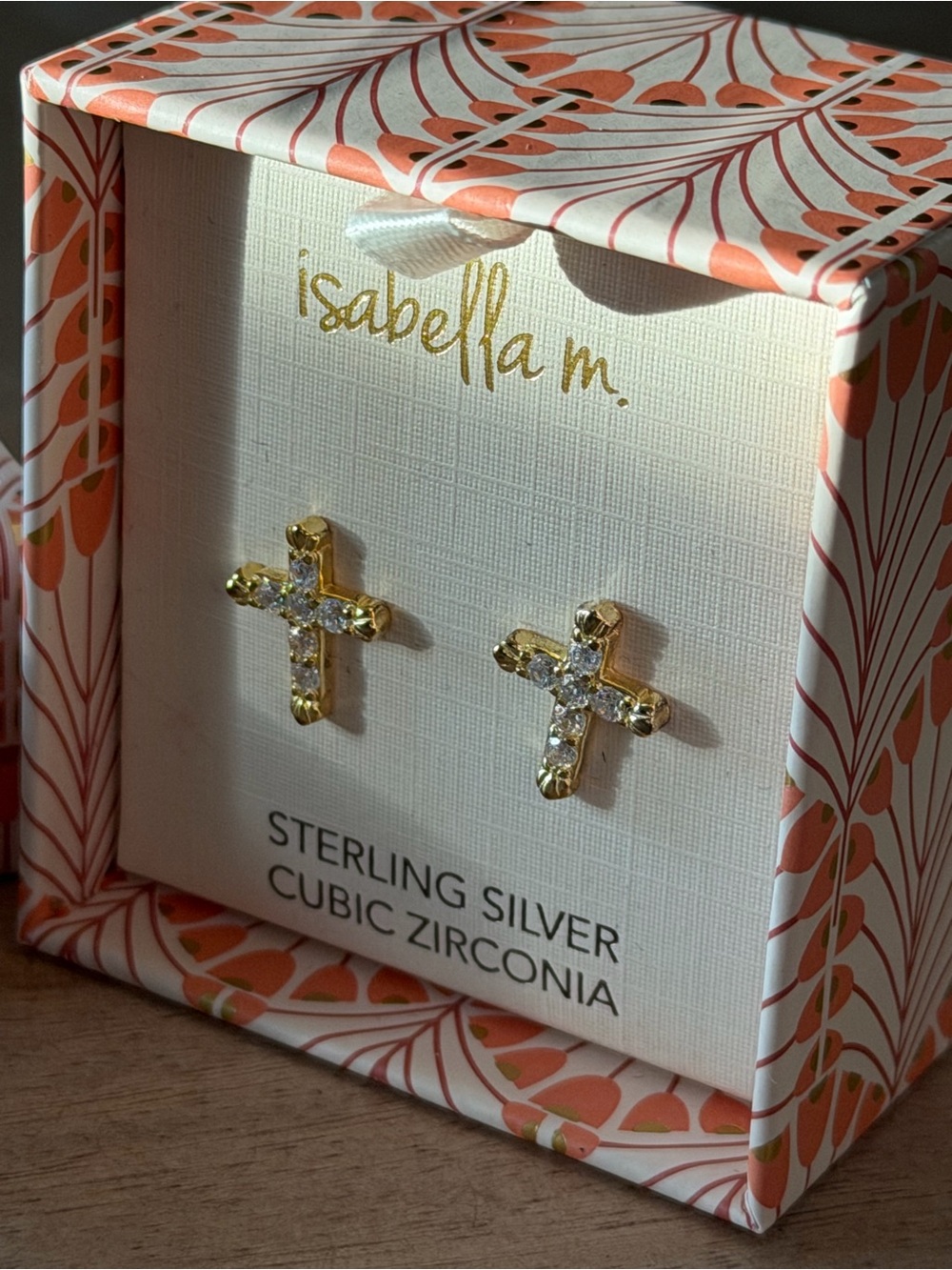 Isabella M Gold Cross Sterling Silver Cubic Zirconia Stud Earrings